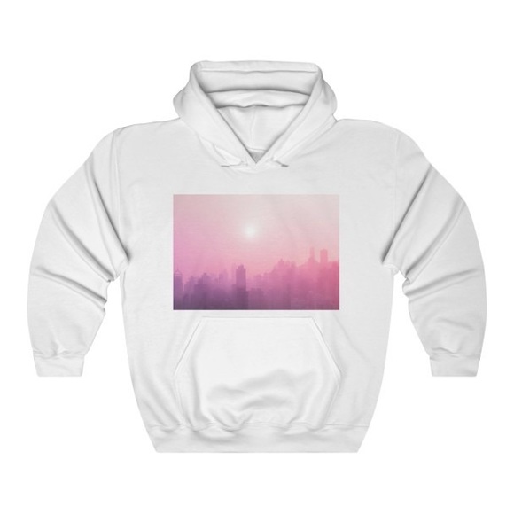 White Pink Sky Hooded Sweater - Picture 1 of 2